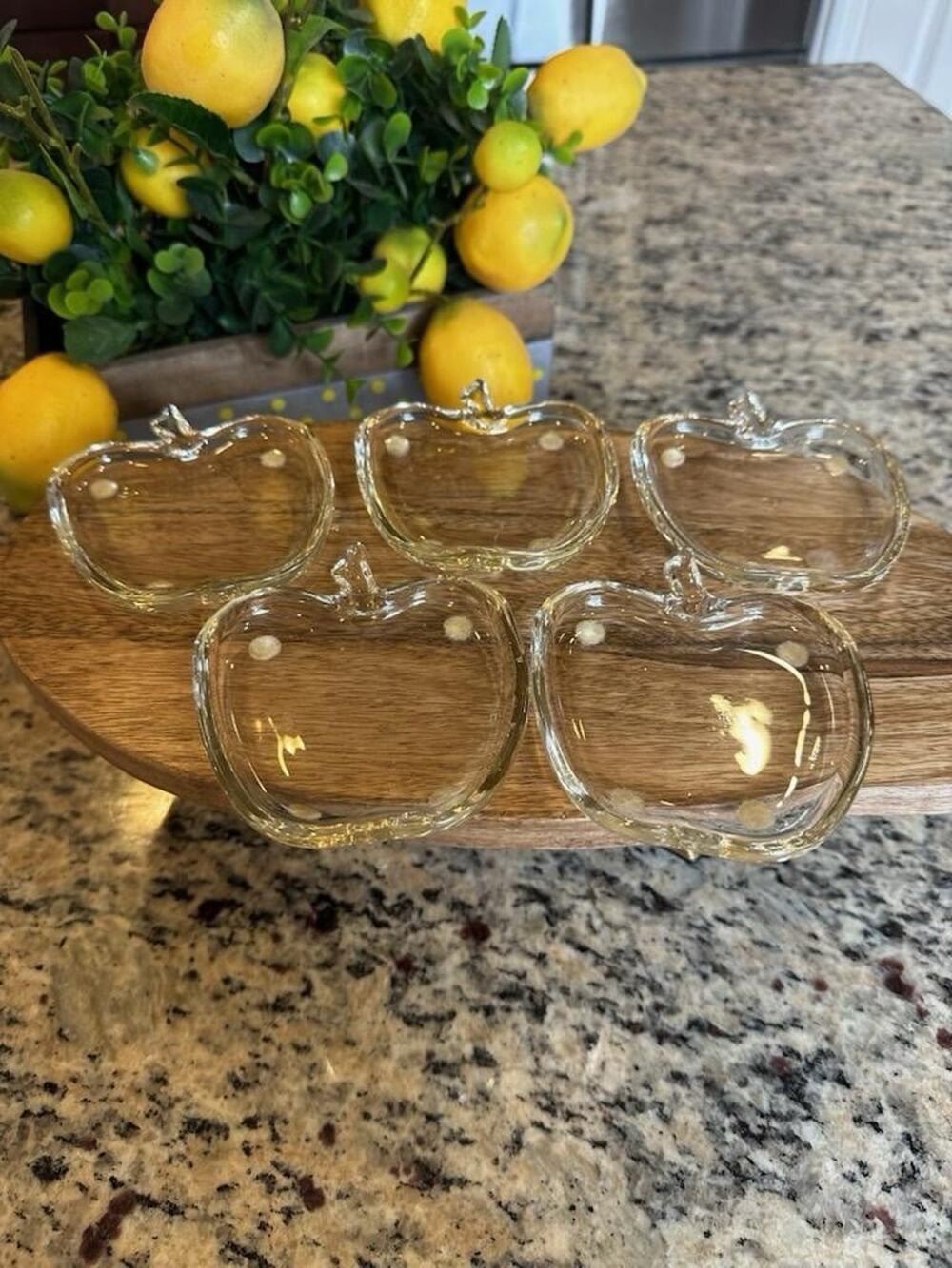 Set Of 5 Vintage Clear Glass Apple Shaped Coasters Snacks Or Keys